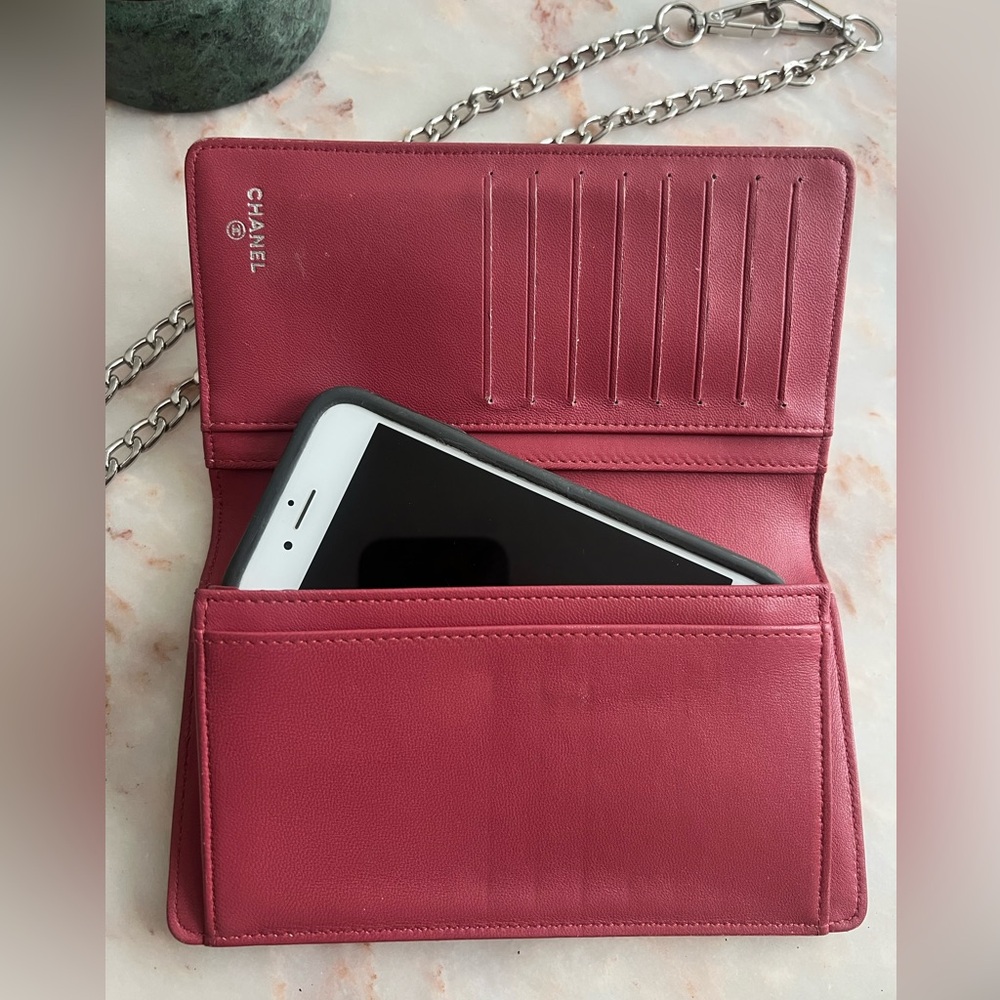 Chanel Pink Boy Flap Interlocking CC Continental Wallet with Chain | Crossbody - Picture 9 of 10